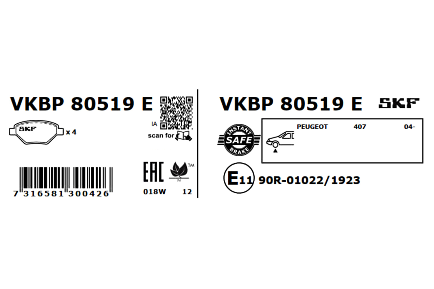 SKF VKBP 80519 E Bremsbelagsatz, Scheibenbremse